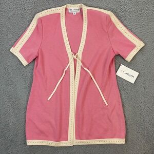 ST. JOHN Sweater Womens size 10 Tie Open Front Cardigan Santana Knit‎ Pink NEW